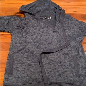 Athleta heather blue hooded open front sweater